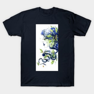 Water Leaves 9 - Watercolor Woman Portrait T-Shirt